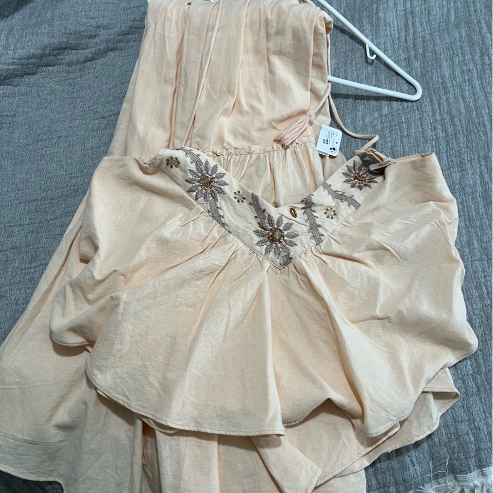 Free People Beige Embroidered set